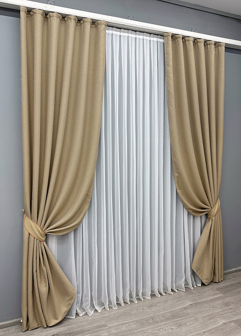 Комплект готовых штор VR-Textil Лен-блэкаут Лен Мешковина № 292ш Бежевый 100х270см 2 шт (31-071) Киев - изображение 3