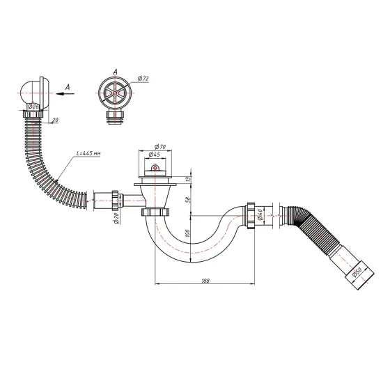 Сифон для ванни Lidz (WHI) 60 03 V001 00 прямоточний (вихід 50 мм) Київ