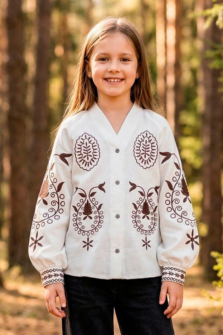 Вышиванка - рубашка для девочек молочная льняная топ 122 Киев - изображение 1