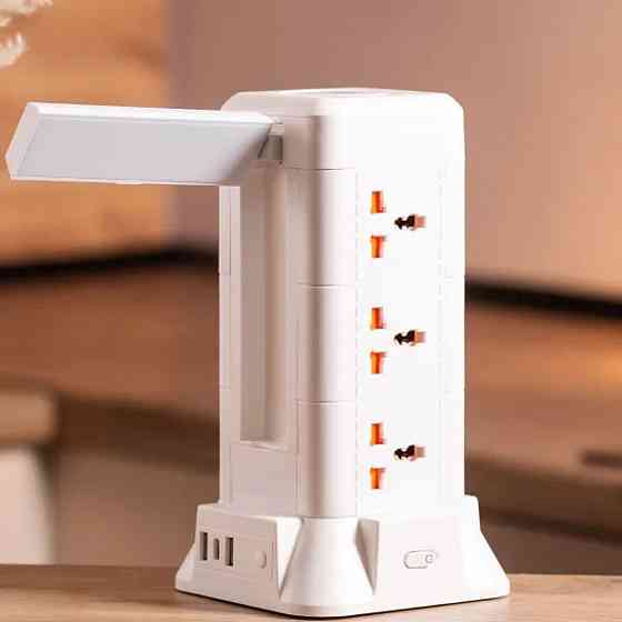 Мережевий фільтр подовжувач 2.8 м з лампою на 9 універсальних розеток з 2 USB, 1 Type-C, бездротова зарядка HP-5-5 Київ