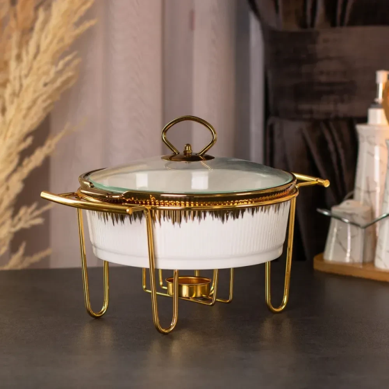 Yiwu Марміт порцелянаовий 1,5 літра настільний круглий круглий мармітниця з підігрівом Біла Коломия