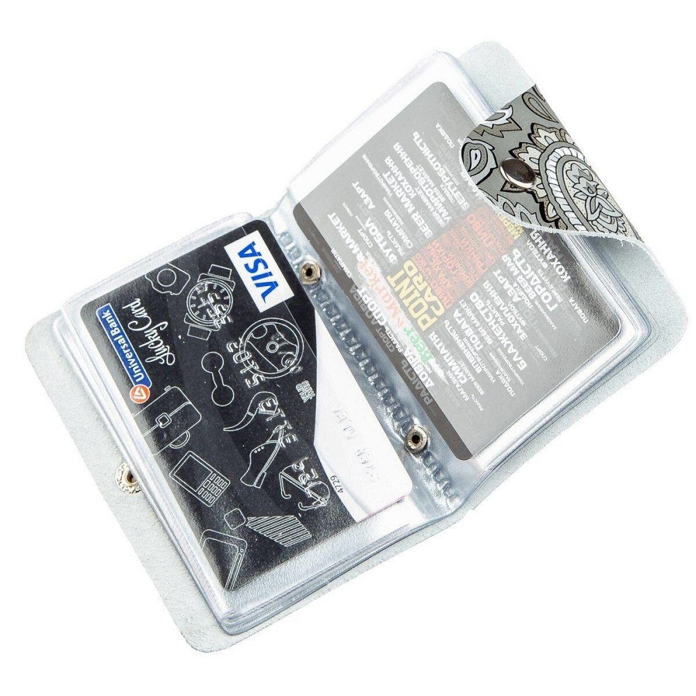 Визитница кожаная вертикальная серая с узором Shvigel 19082 Серая Киев - изображение 3