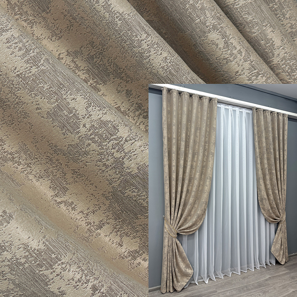 Комплект готовых штор VR-Textil Жаккард Sultan YL № 1208ш Бжево-серый 150х270 см 2 шт (33-0036) Киев - изображение 1