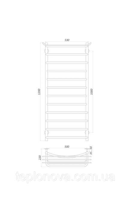 Рушникосушка Нержавійка UNIO 1200x530-12 Зета з полицею Чернівці - фото 3