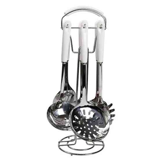 Набір кухонного приладдя на підставці 7 предметів кухонні аксесуари на підставці Білий із сріблястим HP-20-70 Коломия
