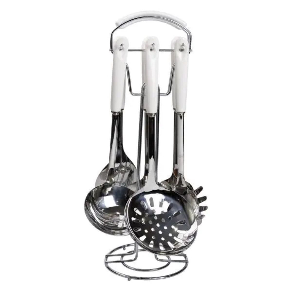 Набір кухонного приладдя на підставці 7 предметів кухонні аксесуари на підставці Білий із сріблястим HP-20-70 Коломыя - изображение 4