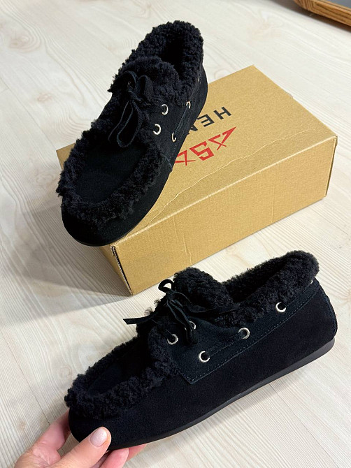 Ботинки женские Hengji 992-1 замшевые мокасины на меху с опушкой черные, 36, 23 см Киев - изображение 19