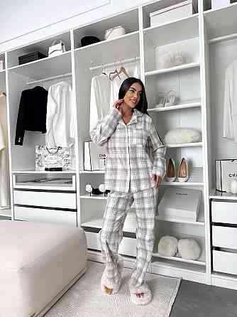 Жіноча домашня повсякденна картата піжама з фланелі. Бежевий, 46/48 Одеса