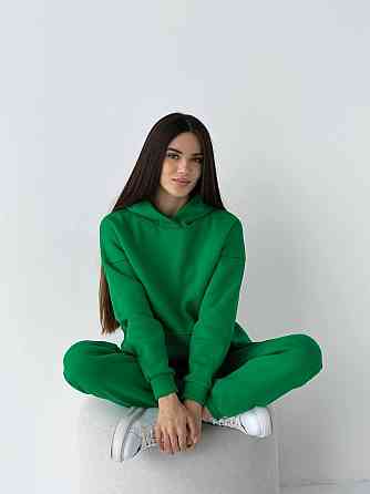 Женский спортивный теплый костюм оверсайз на флисе Зелёный M Харьков
