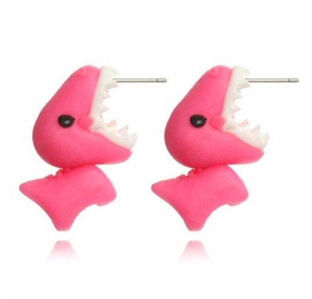 Серьги с динозаврами, розовые - длина 3см, полимерная глина, ручная работа Киев - изображение 1