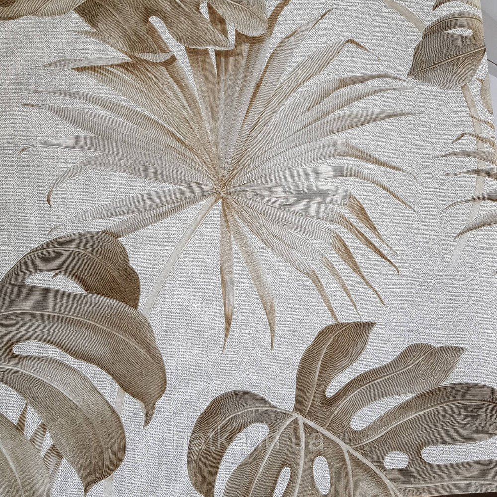 Шпалери вінілові на флізелін Marburg New Spirit Schoner Wohnen листя папороті монстери бежеві на молочному Київ - фото 3