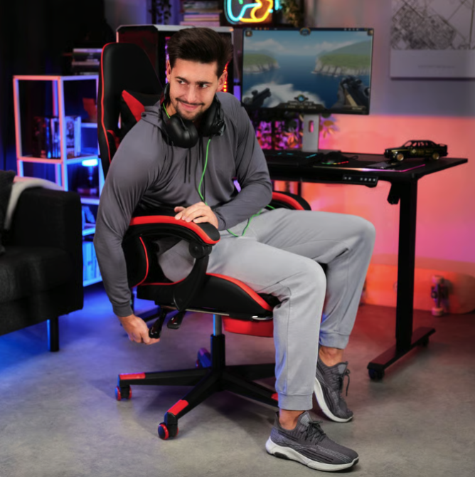 Кресло геймерское с подставкой для ног Ragazo усиленное до 150 кг черно-красное Компьютерное игровое кресло Киев - изображение 5