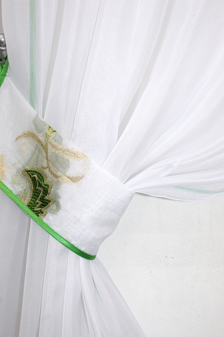 Кухонные шторки VR-Textil № 00к с подвязками салатовый с белым 290х175 см ( 59-621) Киев - изображение 3