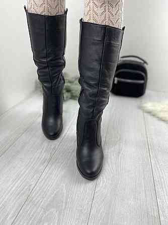 Чоботи жіночі HD чорні натуральна шкіра зима висота 36 см обхват 36-38 см каблук 7 см (6009) 36 Коломия