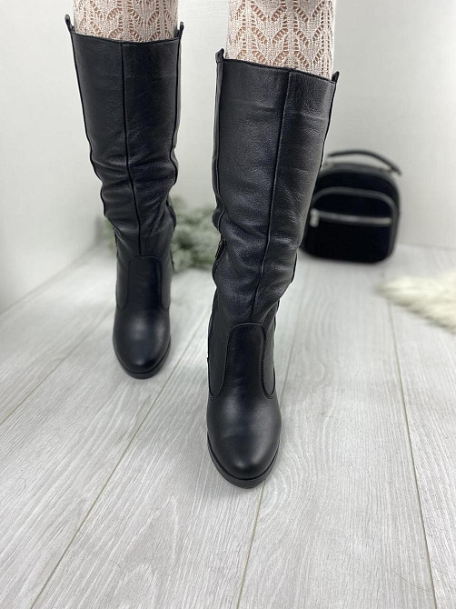 Чоботи жіночі HD чорні натуральна шкіра зима висота 36 см обхват 36-38 см каблук 7 см (6009) 36 Коломия - фото 5