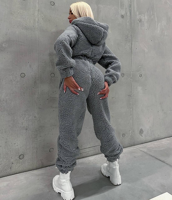 Жіночий теплий затишний комбінезон із капюшоном із хутра тедді Графіт, 42/44 Одеса - фото 8