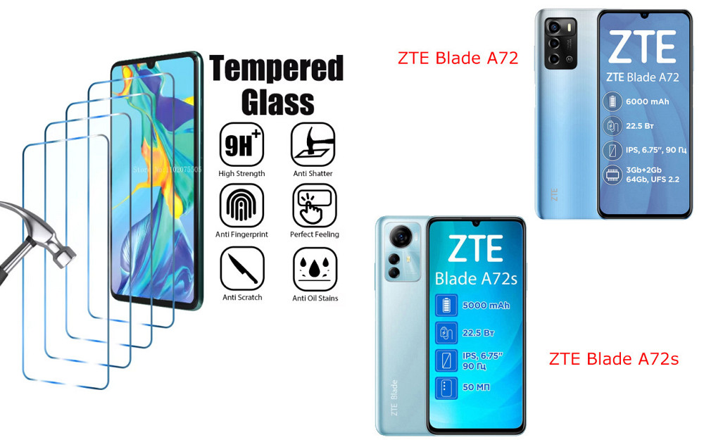 Защитное стекло ArmorGlass для ZTE Blade A72, Blade A72s – устойчивое к царапинам и ударам Киев - изображение 1