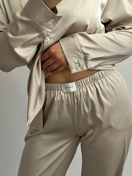 Жіночий шовковий костюм із штанами Бежевий XL/2XL Харків - фото 4