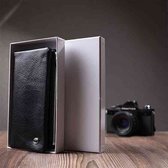 Вертикальный бумажник унисекс из мягкой натуральной кожи Черный (ST Leather) Киев