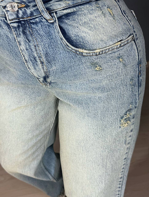 Джинси жіночі I8 51777 широкі скейтер baggy з потертостями блакитні , блакитний, 26, 26, 70 см, 100 см Київ - фото 5