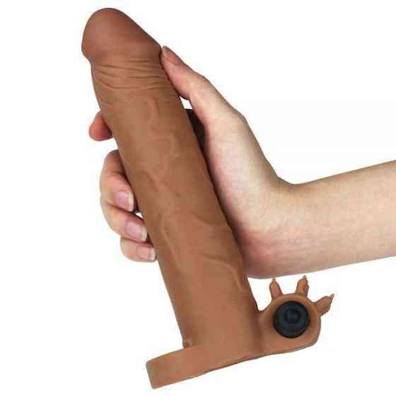 Насадка для збільшення пенісу з вібрацією Add 3" Vibrating Penis Sleeve, Brown Sex Aura Київ