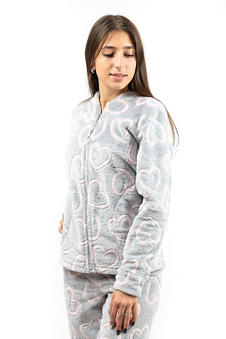 Домашній теплий костюм (піжама) жіночий сірий "Серце" без капюшона топ Крохатушка- Одяг Київ - фото 5