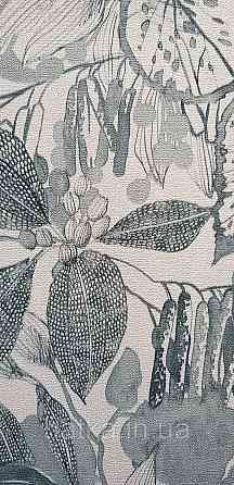 Шпалери вінілові на флізеліні метрові Rasch Novella 1,06х10 квіти листя гілки акварель матові сірі з бірюзою на білому Київ