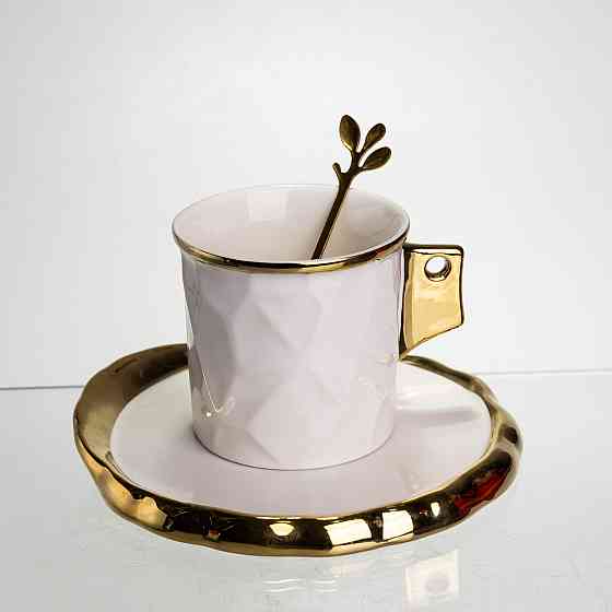 Yiwu Чашка порцелянова для кави 200 (мл) з блюдцем і ложкою, гарна чашка в подарунок Білий із з Коломия