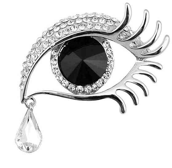 Брошка "Око" Сріблястий з чорним камінчиком (0635) Сміла