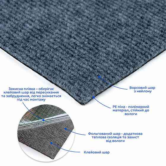 Серая самоклеящаяся плитка под ковролин рулон Киев