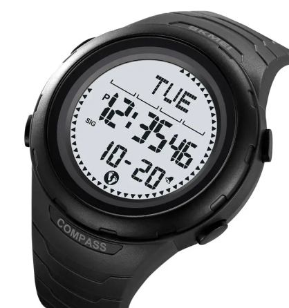 Годинник чоловічий наручний спортивний Skmei 2166 Compass з компасом і крокоміром (Чорний з білим) Вінниця