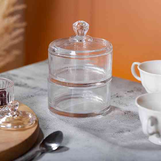 Yiwu Цукерниця двоярусна скляна см з кришкою кругла кругла HP-YH-23 Коломия