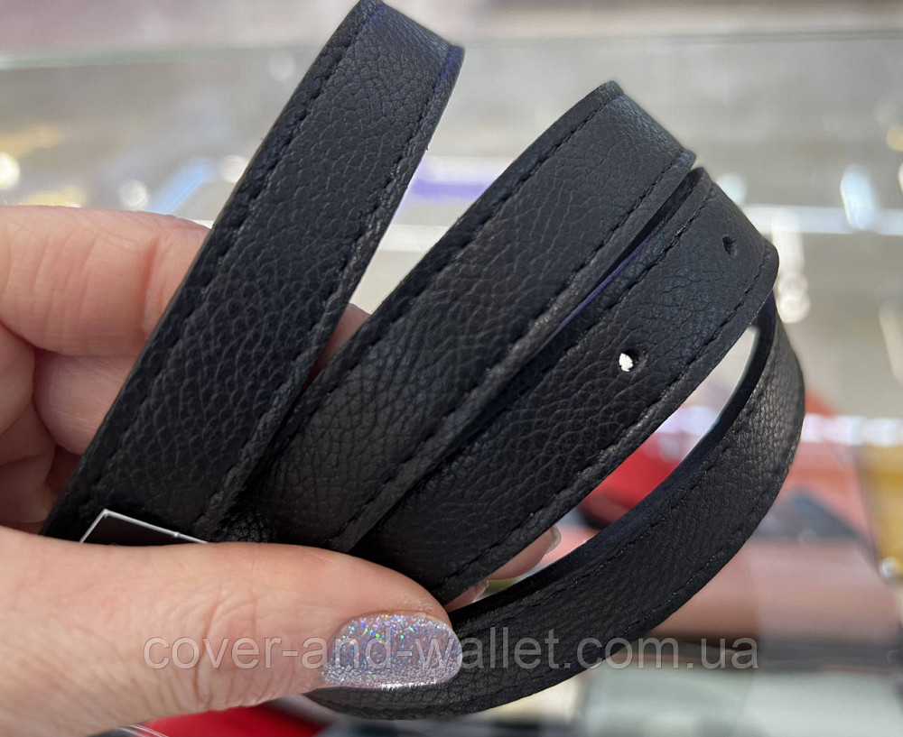 Тонкий кожаный женский ремень черного цвета 20 мм Puos Киев - изображение 13