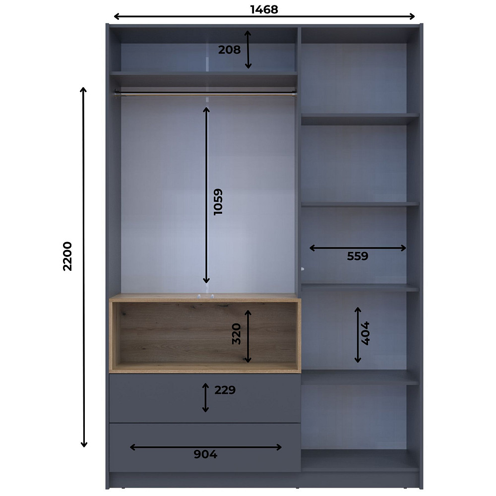 Шафа для одягу з нішою Doros Дейл 150х52х220 см Графіт/Дуб евок (DRS-011282) Дніпро - фото 8