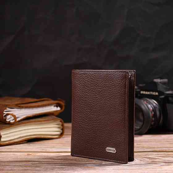 Чоловічий сучасний гаманець вертикального формату з натуральної шкіри CANPELLINI 21756 Коричневий Київ