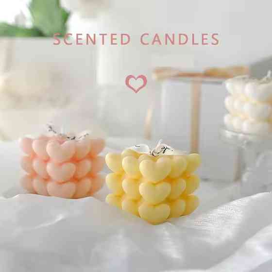 Свічка ароматична "Кубик сердець" ручної роботи у жовтому кольорі Кам'янець-Подільський