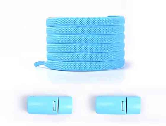 Еластичні шнурки без зав'язок з магнітними застібками в один колір 5 мм  Блакитний Сміла