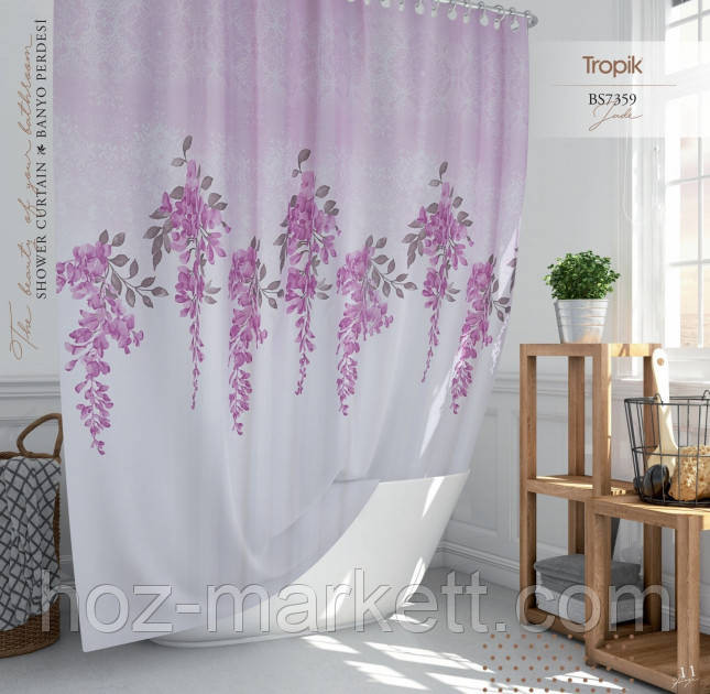 Тканевая шторка для душа Тропик 180 х 200 см Турция сиреневая Харьков - изображение 1
