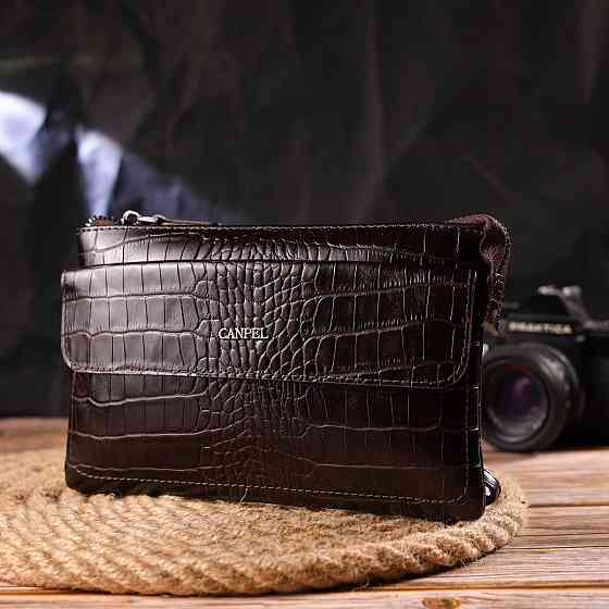 Елегантний клатч для чоловіків із натуральної фактурної шкіри Коричневий (CANPELLINI) Київ