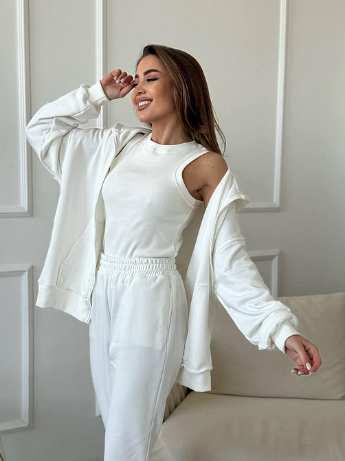 Женский прогулочный костюм тройка: кофта майка и штаны турецкая петля пенье + турецкая рибана Одесса - изображение 1