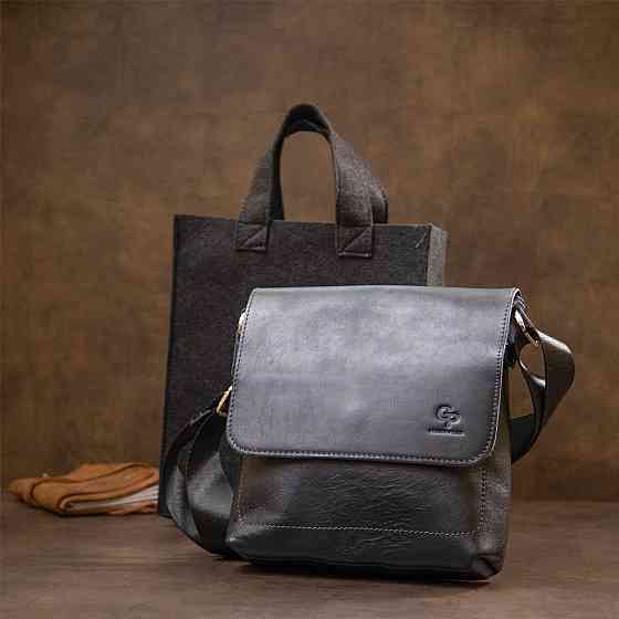 Практичная кожаная мужская сумка-мессенджер Темно-синий (GRANDE PELLE) Киев