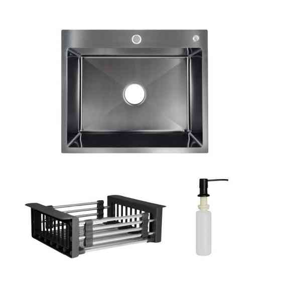 Комплект Lidz Handmade H6050B Мойка для кухни интегрированная BlackPVD в комплекте с дозатором + Lidz K01B Киев