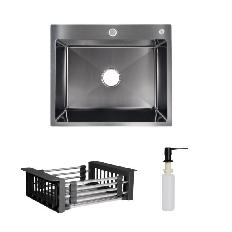 Комплект Lidz Handmade H6050B Мойка для кухни интегрированная BlackPVD в комплекте с дозатором + Lidz K01B Киев - изображение 1