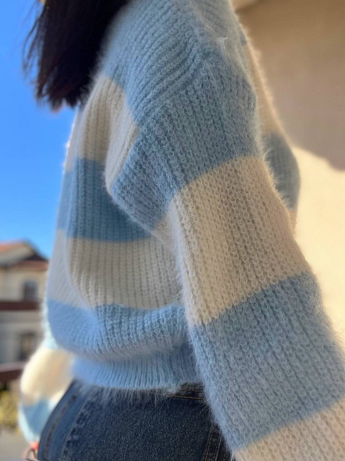 Свитер женский A-N 2157 широкая полоса короткий пушистый ангора, голубой, 42-46 Киев - изображение 4