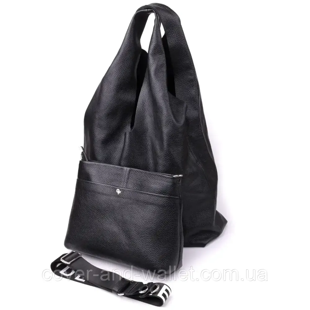 Женская сумка шоппер 2 в 1 из натуральной кожи черного цвета Grande Pelle 748710 Киев - изображение 4