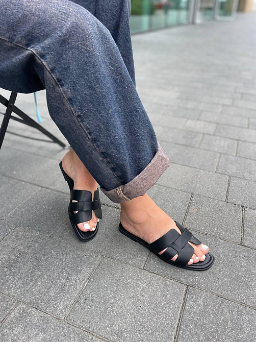 YES MILE Зручні жіночі шльопанці зі штучної шкіри чорні на низькому ходу YES MILE SF-16 р. 36-4 Коломия - фото 3