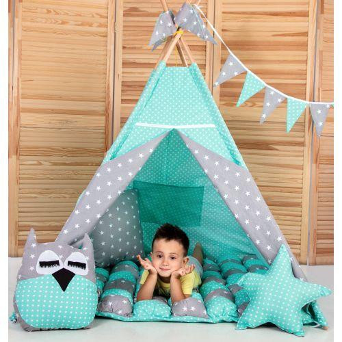 Вигвам Хатка комплект бонбон Звезды Мятный с серым с подушками Киев - изображение 1