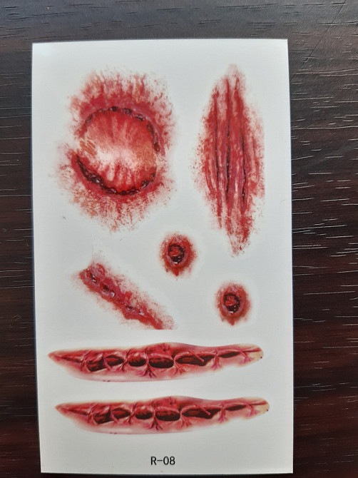 Стікери на тіло Рани одноразові 10 на 6 см червоний Київ - фото 1