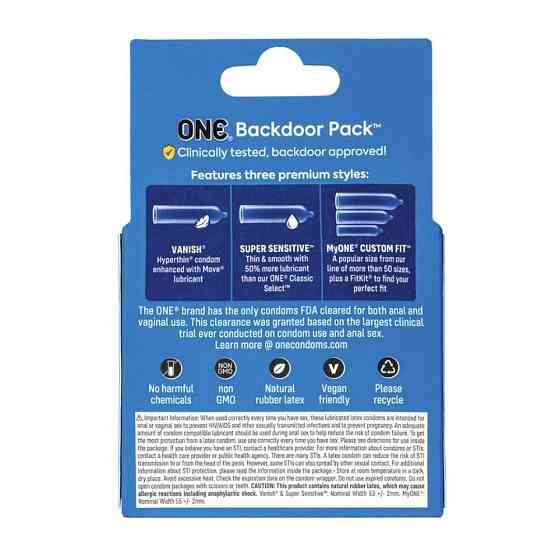 Презервативы универсальные ONE Backdoor Pack для вагинального и анального секса (цена за упак., 3шт) Sex Aura Киев