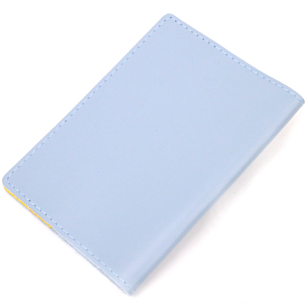 Оригинальная кожаная обложка на паспорт комби двух цветов Сердце GRANDE PELLE 16729 Желто-голубая Киев - изображение 8